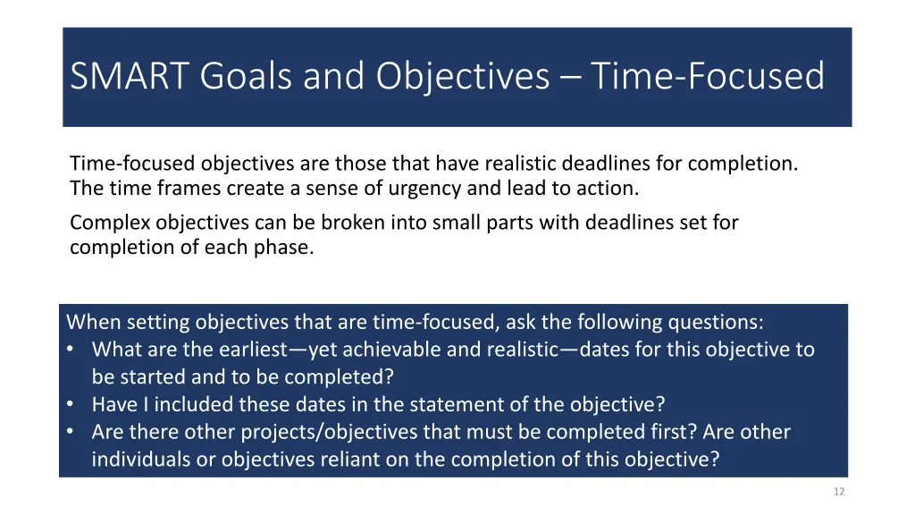 smart goals and objectives time focused