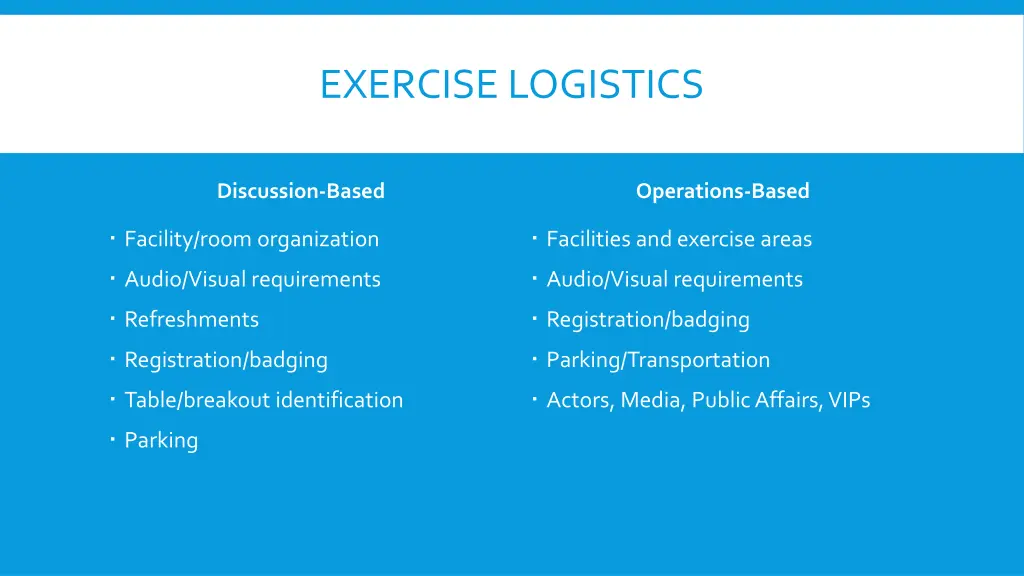 exercise logistics