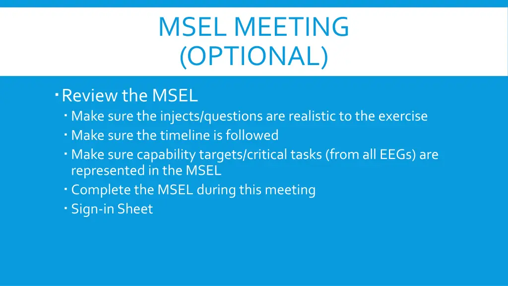 msel meeting optional