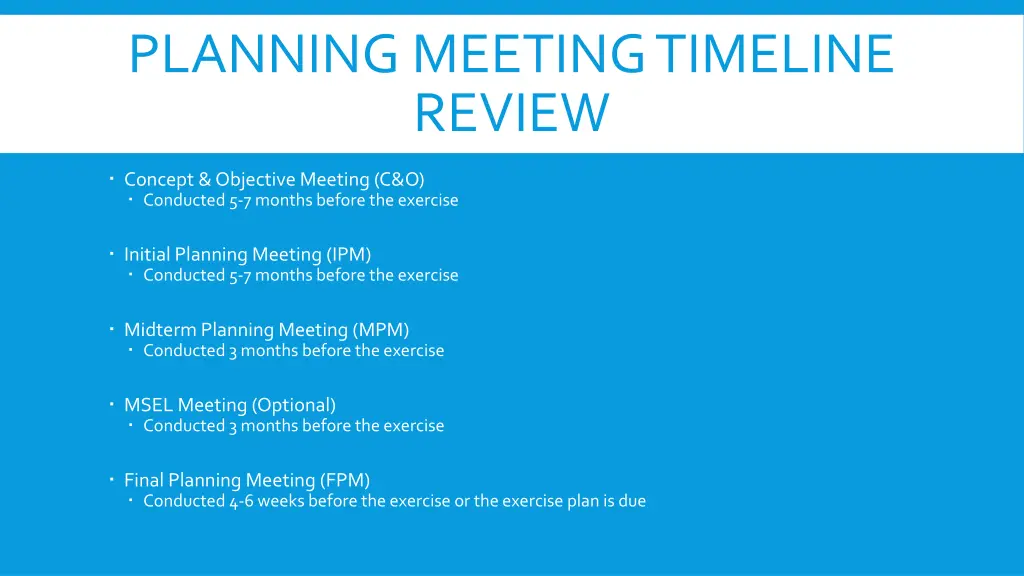 planning meeting timeline review