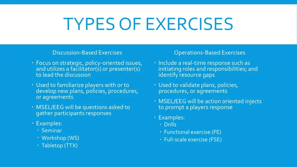 types of exercises