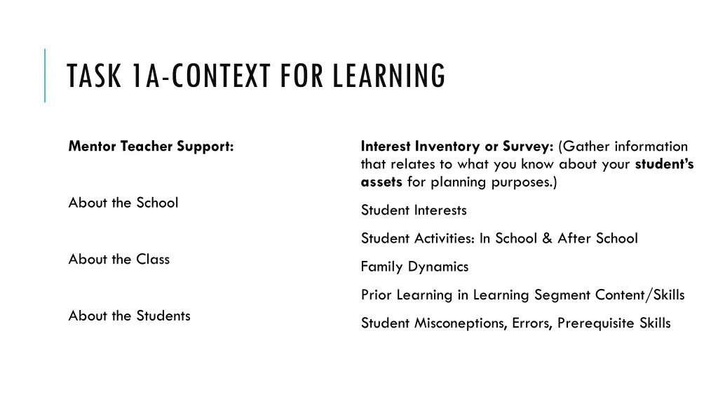 task 1a context for learning