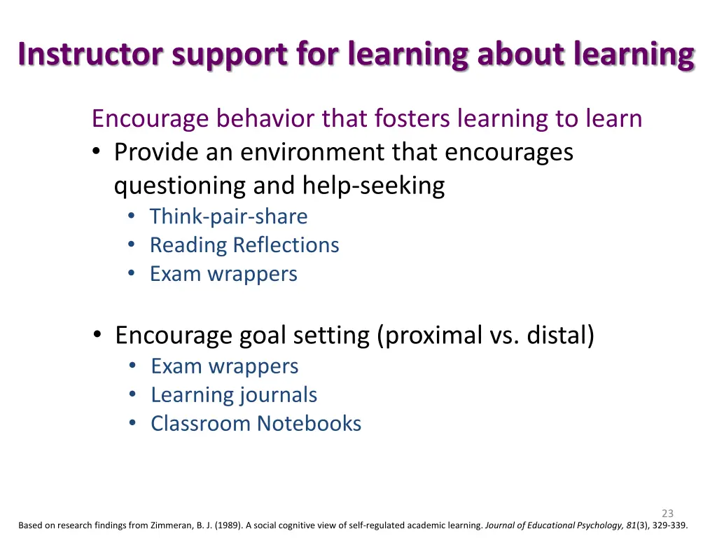 instructor support for learning about learning 2