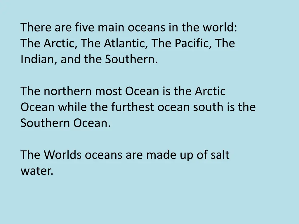 there are five main oceans in the world