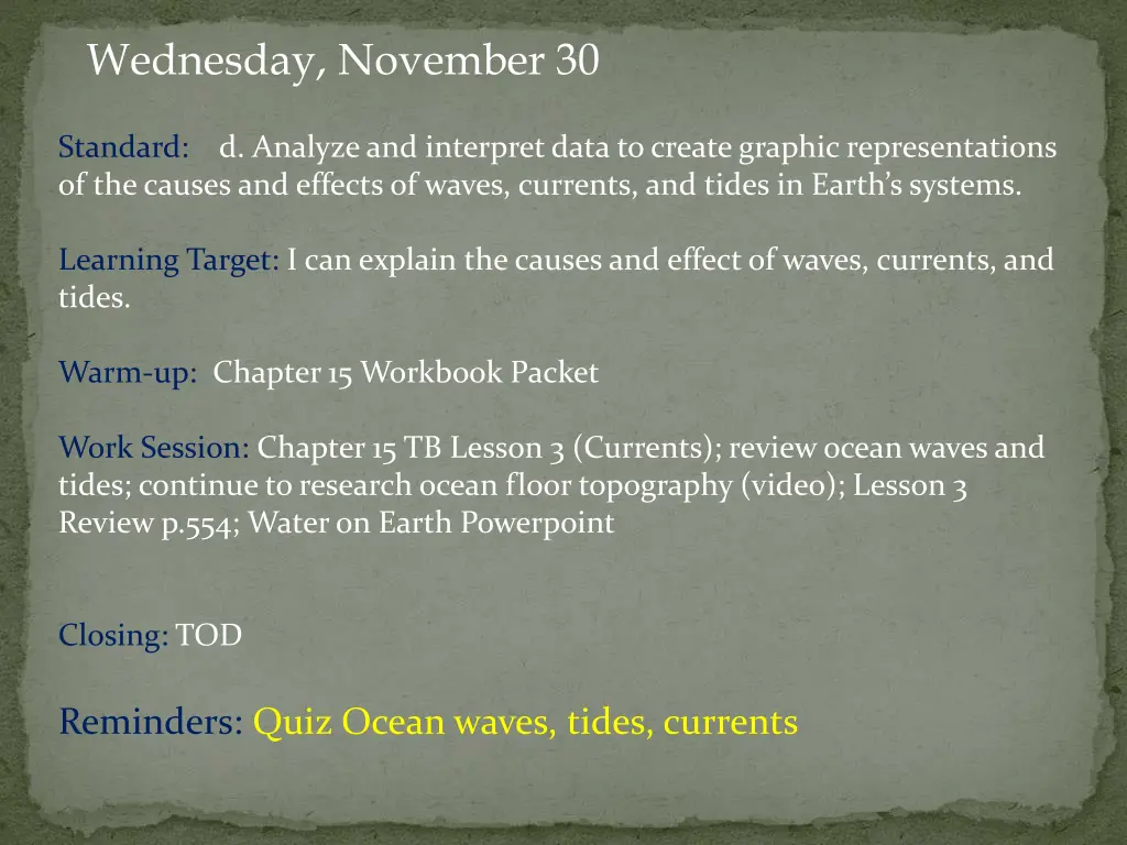 wednesday november 30