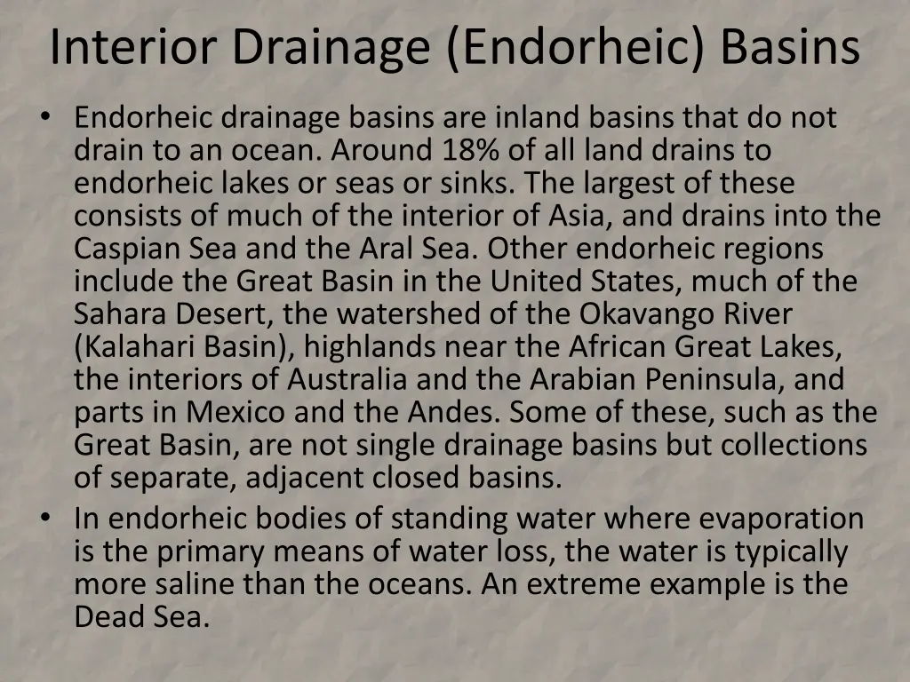 interior drainage endorheic basins