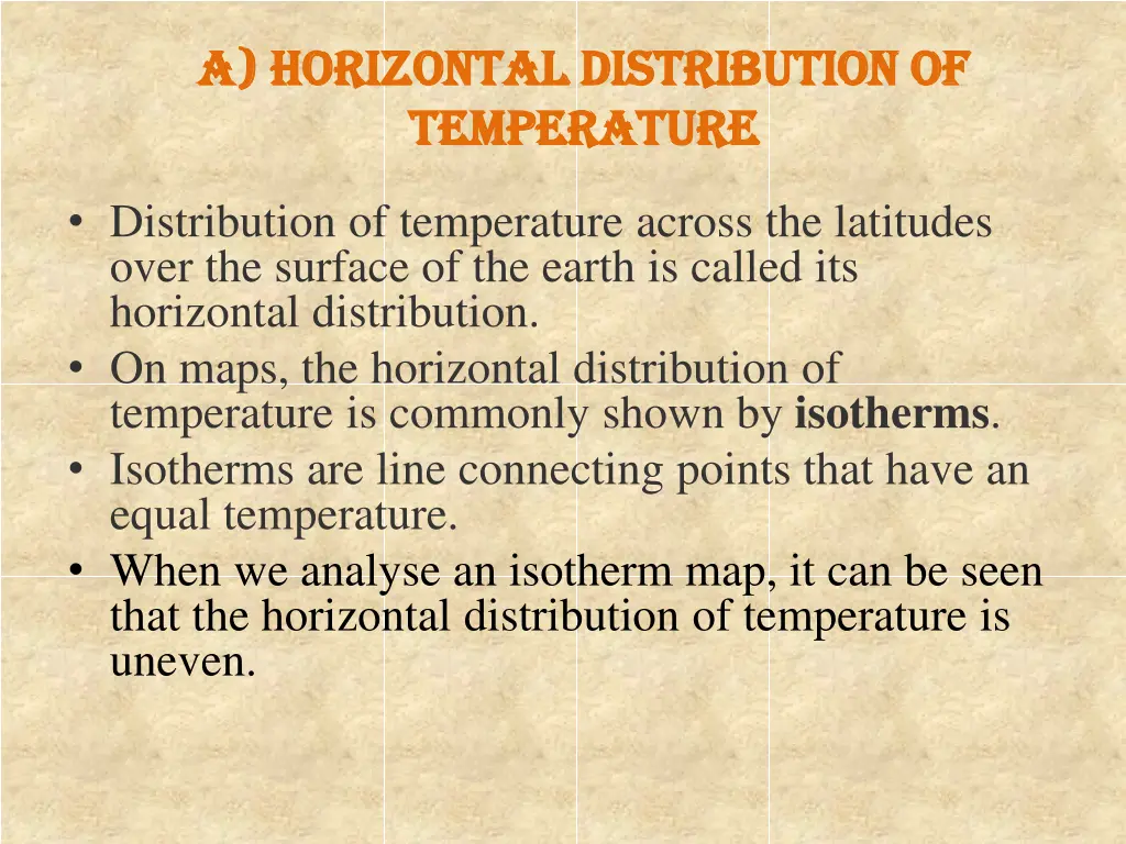 a horizontal distribution of a horizontal