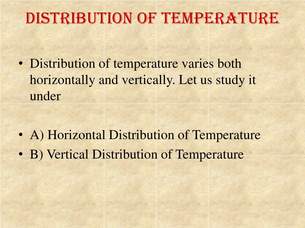 distribution of temperature