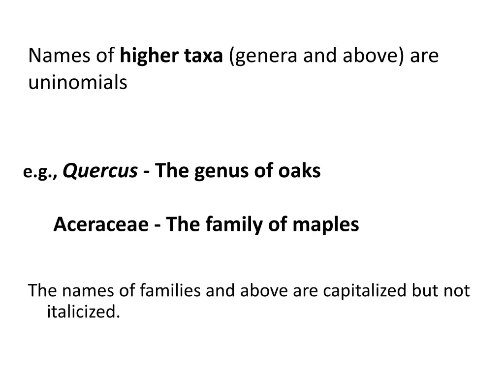names of higher taxa genera and above