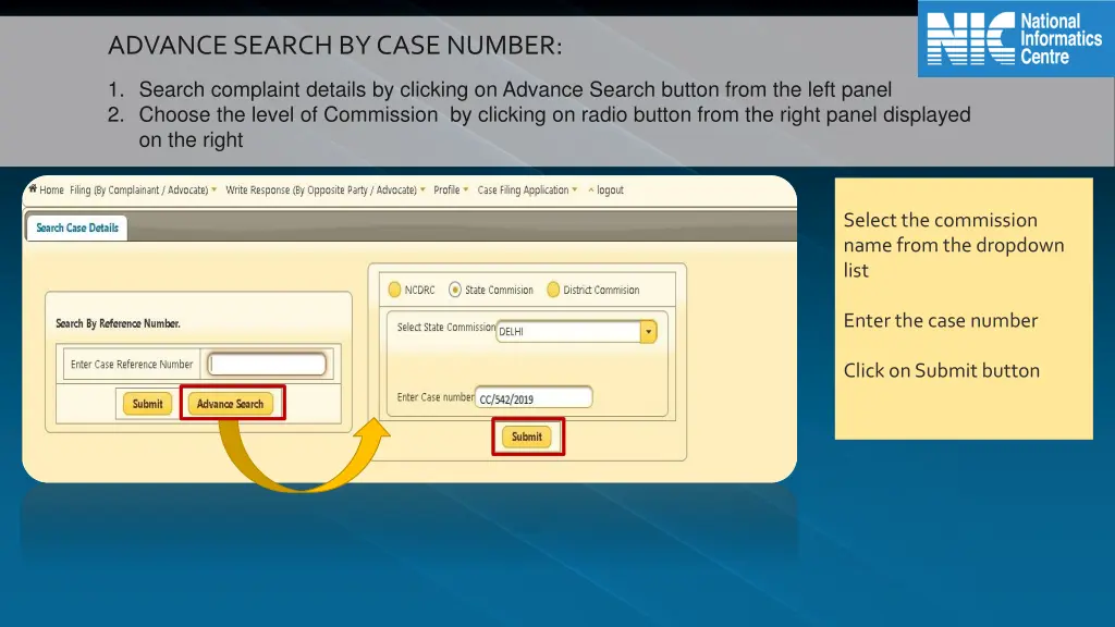 advance search by case number