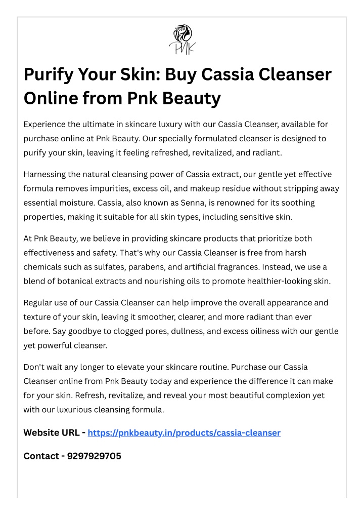 purify your skin buy cassia cleanser online from