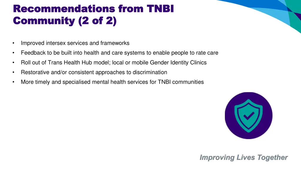 recommendations from tnbi recommendations from 1