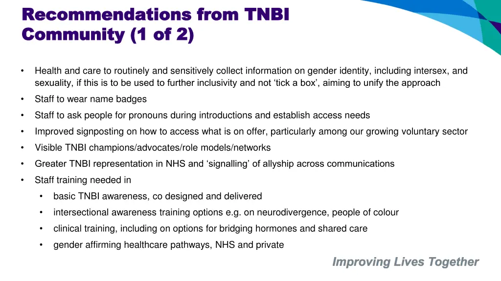 recommendations from tnbi recommendations from