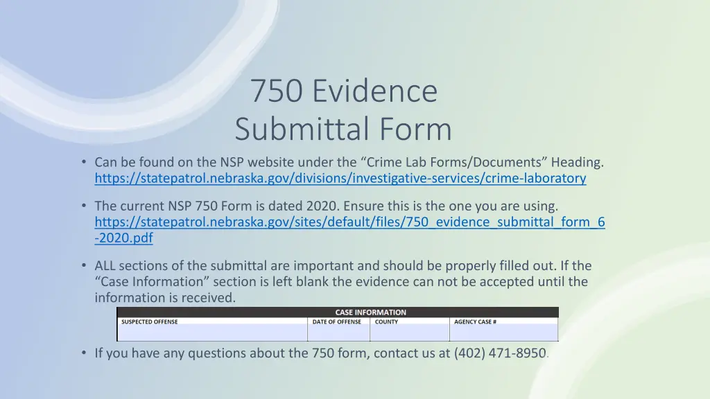 750 evidence submittal form