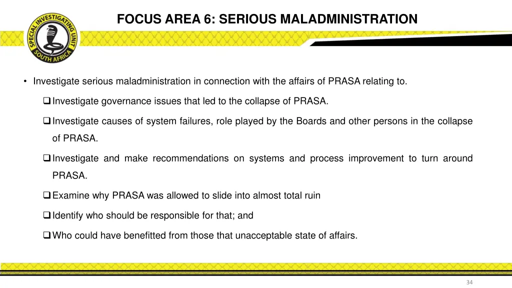 focus area 6 serious maladministration