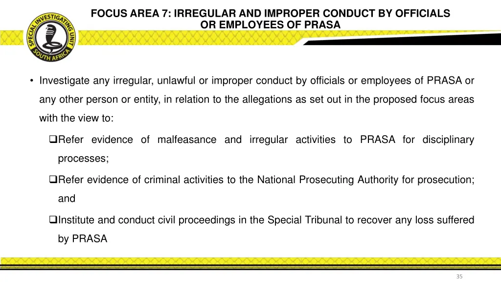 focus area 7 irregular and improper conduct