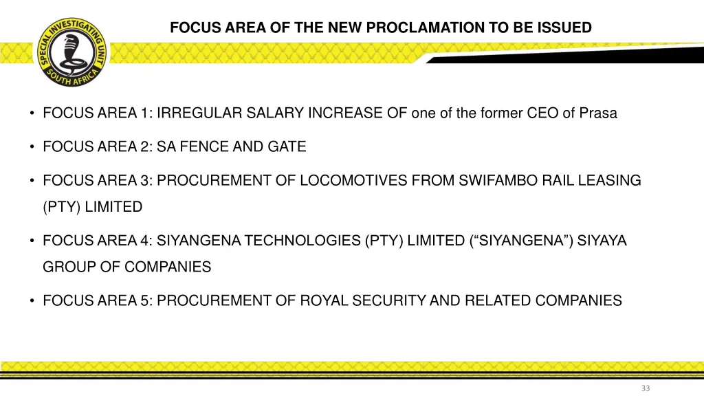 focus area of the new proclamation to be issued