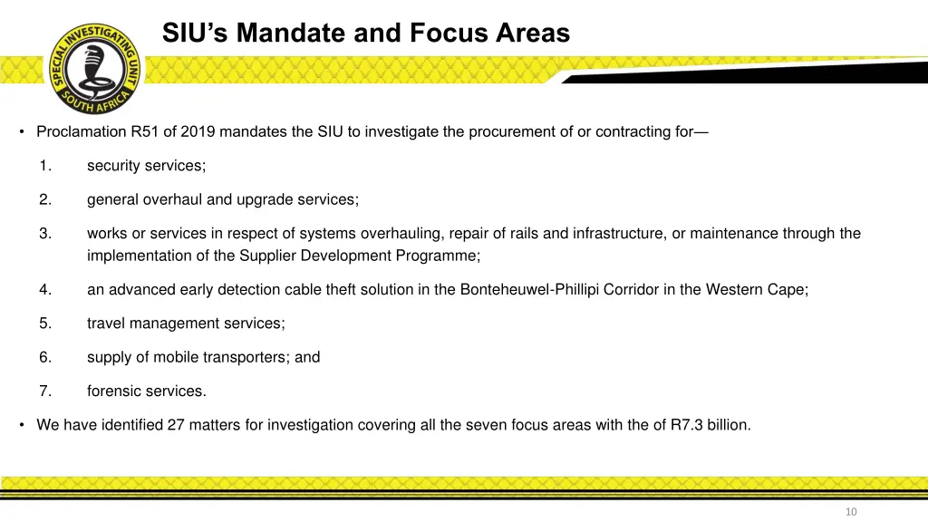 siu s mandate and focus areas