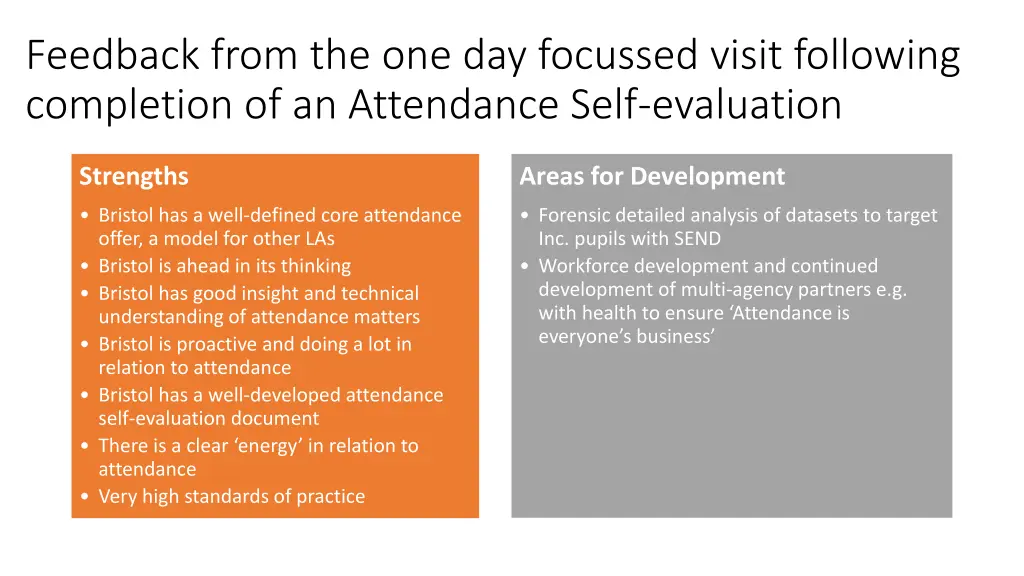 feedback from the one day focussed visit