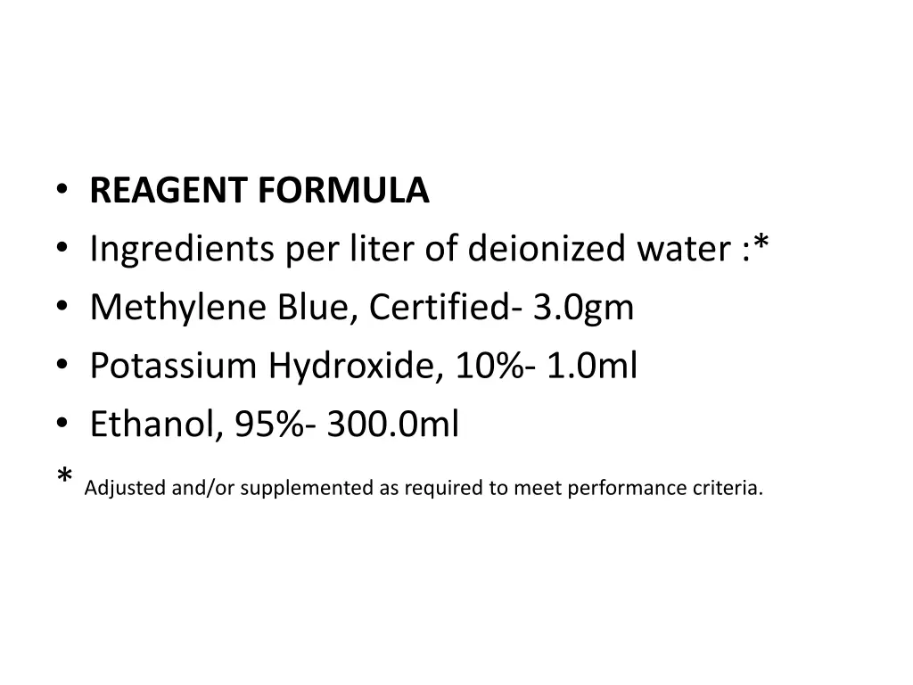 reagent formula ingredients per liter