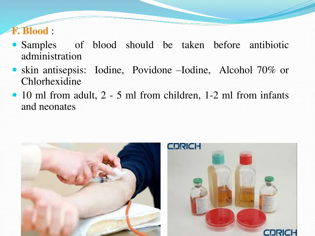 f blood samples administration skin antisepsis