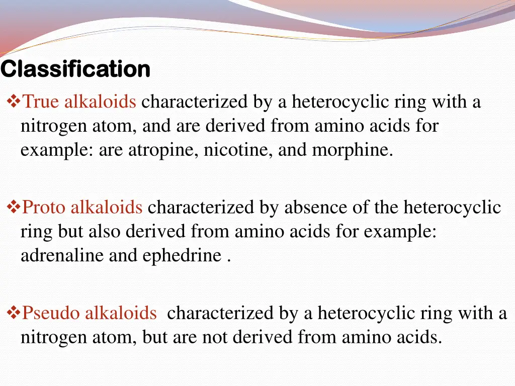 classification classification true alkaloids