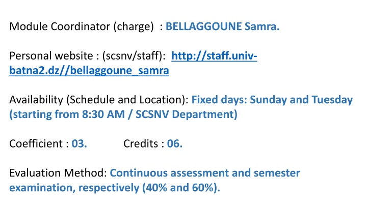 module coordinator charge bellaggoune samra