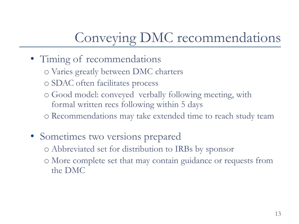 conveying dmc recommendations 1