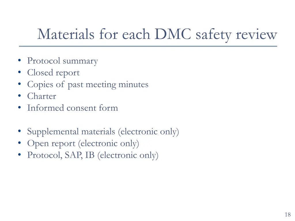 materials for each dmc safety review