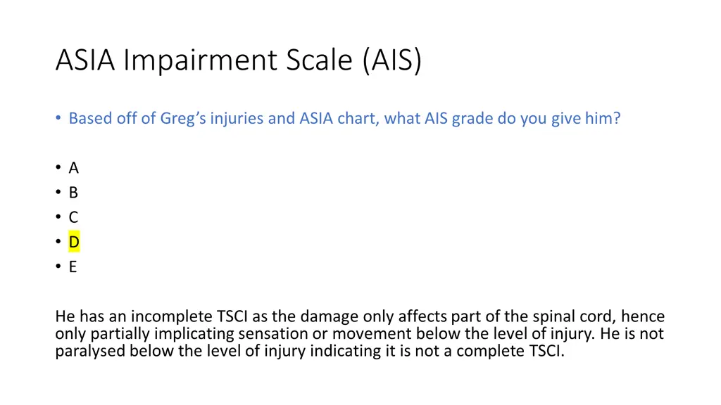 asia impairment scale ais