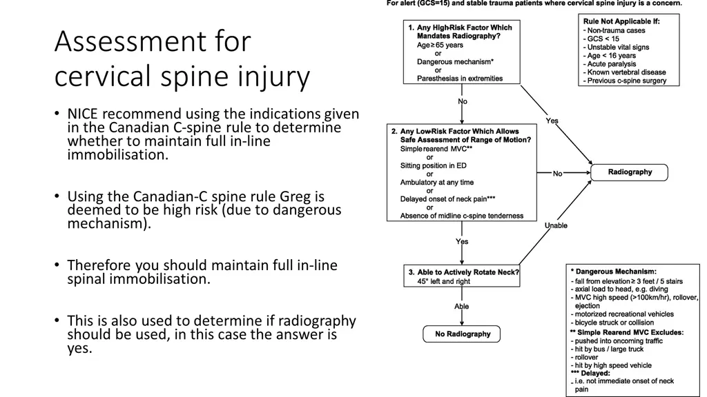 assessment for cervical spine injury