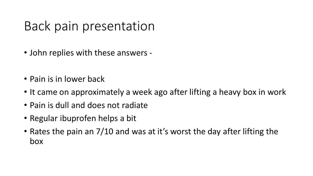 back pain presentation