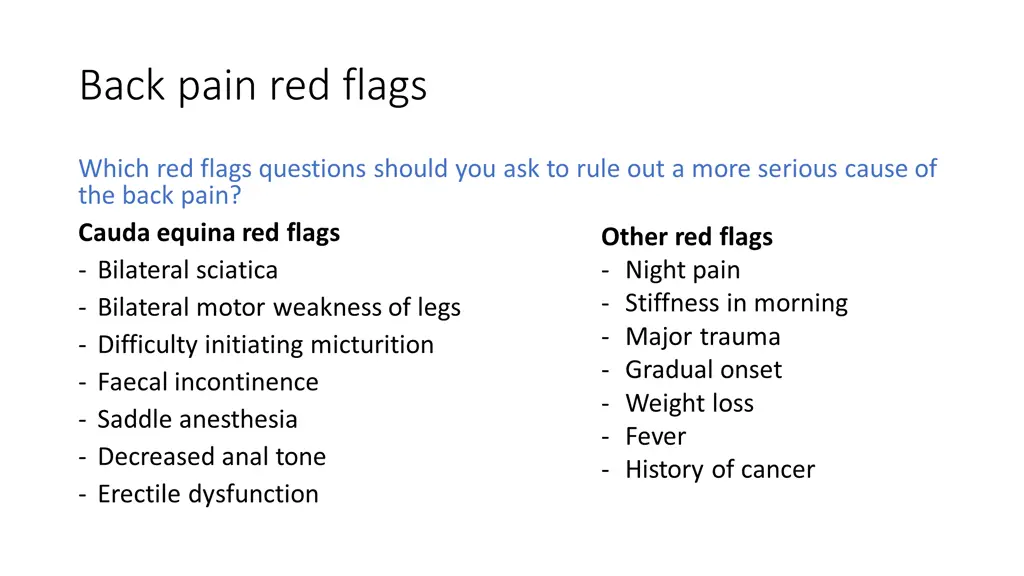 back pain red flags