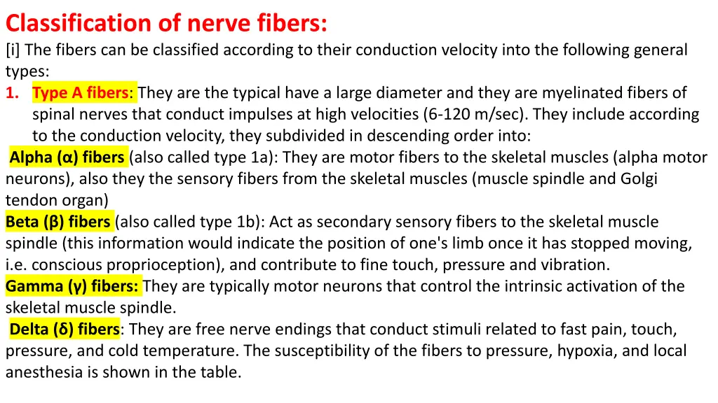 classification of nerve fibers i the fibers