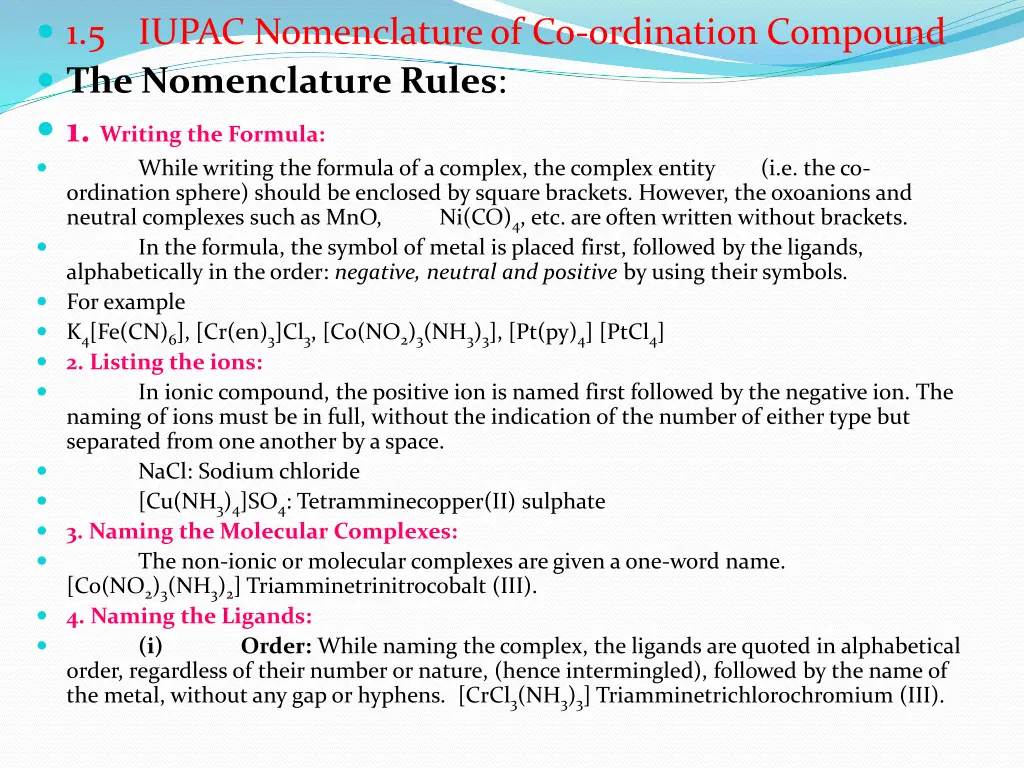 1 5 iupac nomenclature of co ordination compound