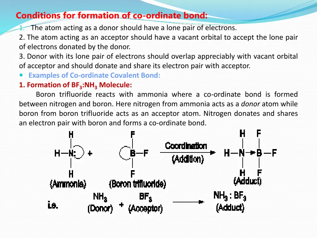 conditions for formation of co ordinate bond