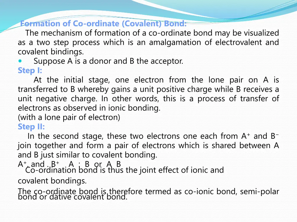 formation of co ordinate covalent bond