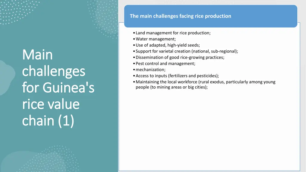 the main challenges facing rice production