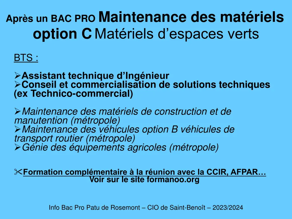 apr s un bac pro maintenance des mat riels option 2