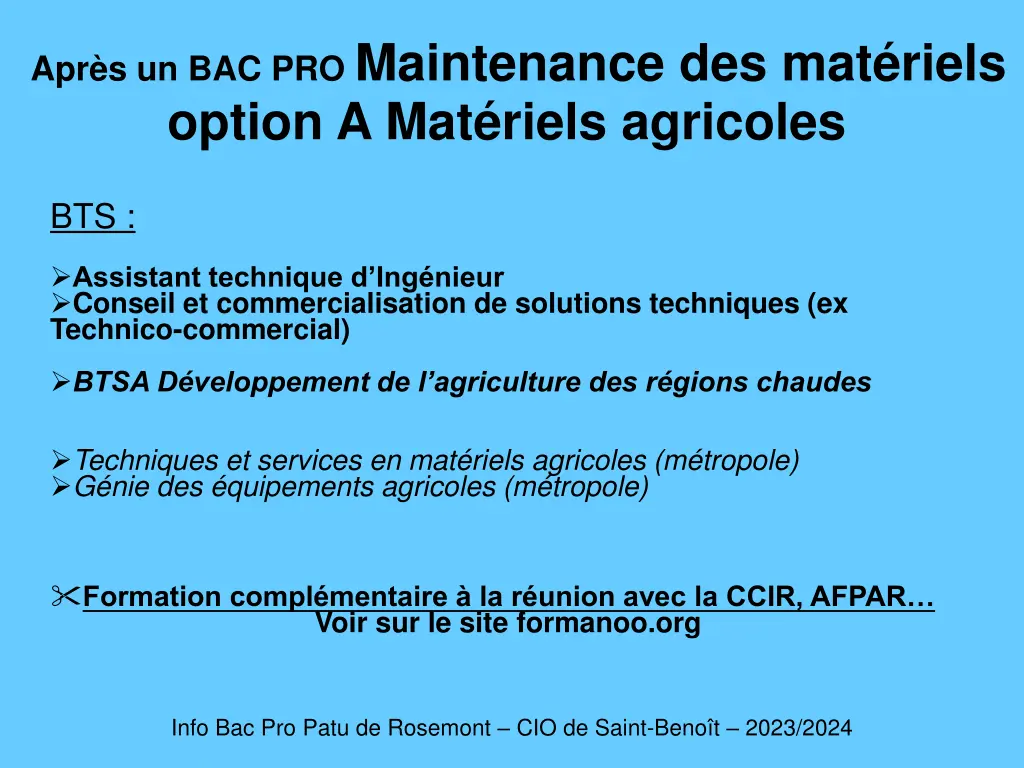 apr s un bac pro maintenance des mat riels option