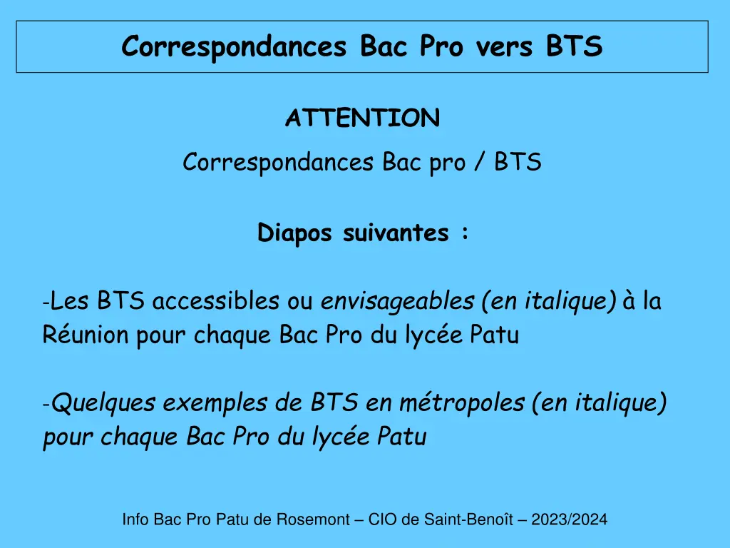 correspondances bac pro vers bts