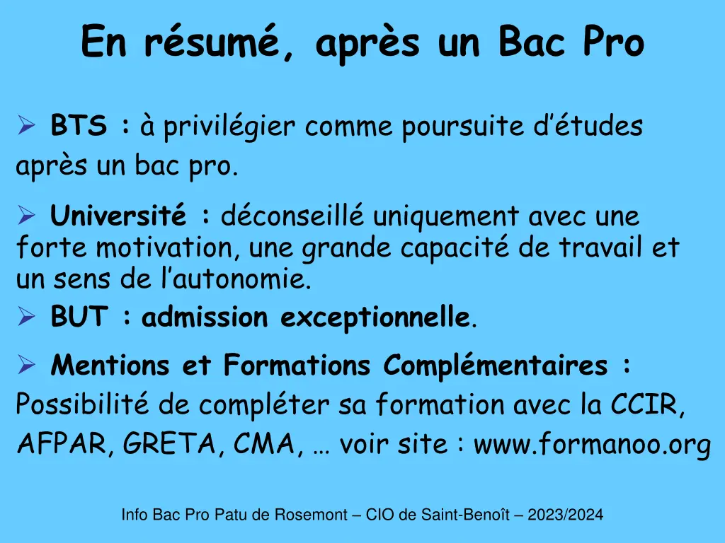 en r sum apr s un bac pro