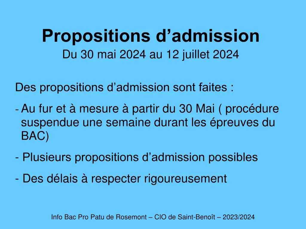 propositions d admission du 30 mai 2024