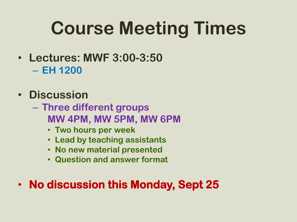 course meeting times