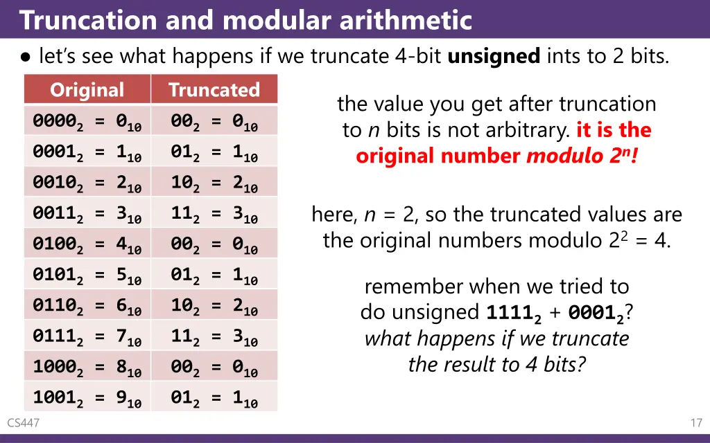 truncation and modular arithmetic let s see what