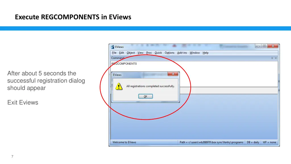 execute regcomponents in eviews 2