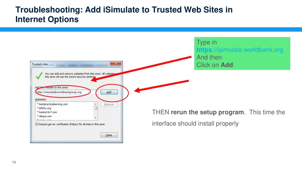 troubleshooting add isimulate to trusted 3