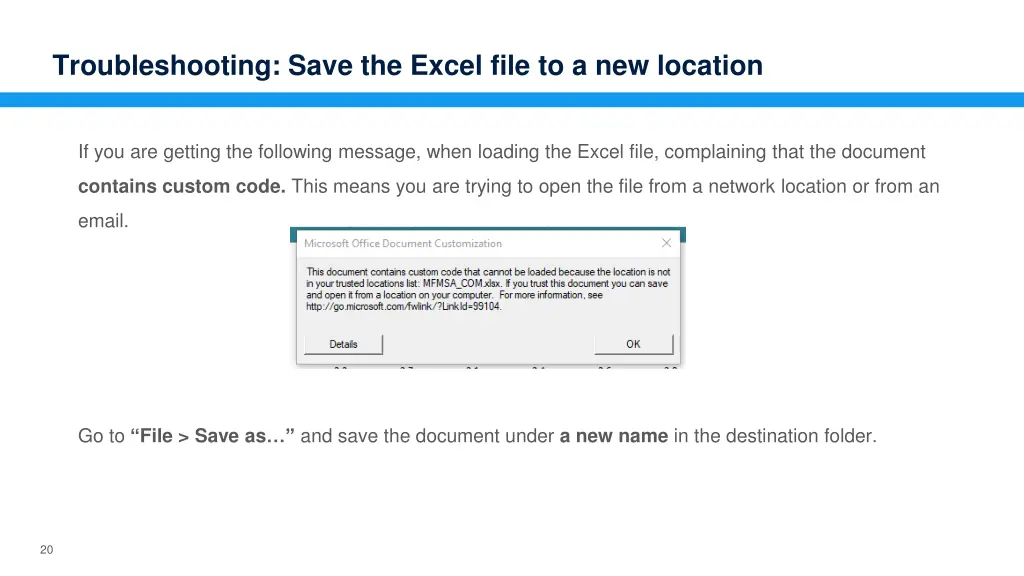 troubleshooting save the excel file