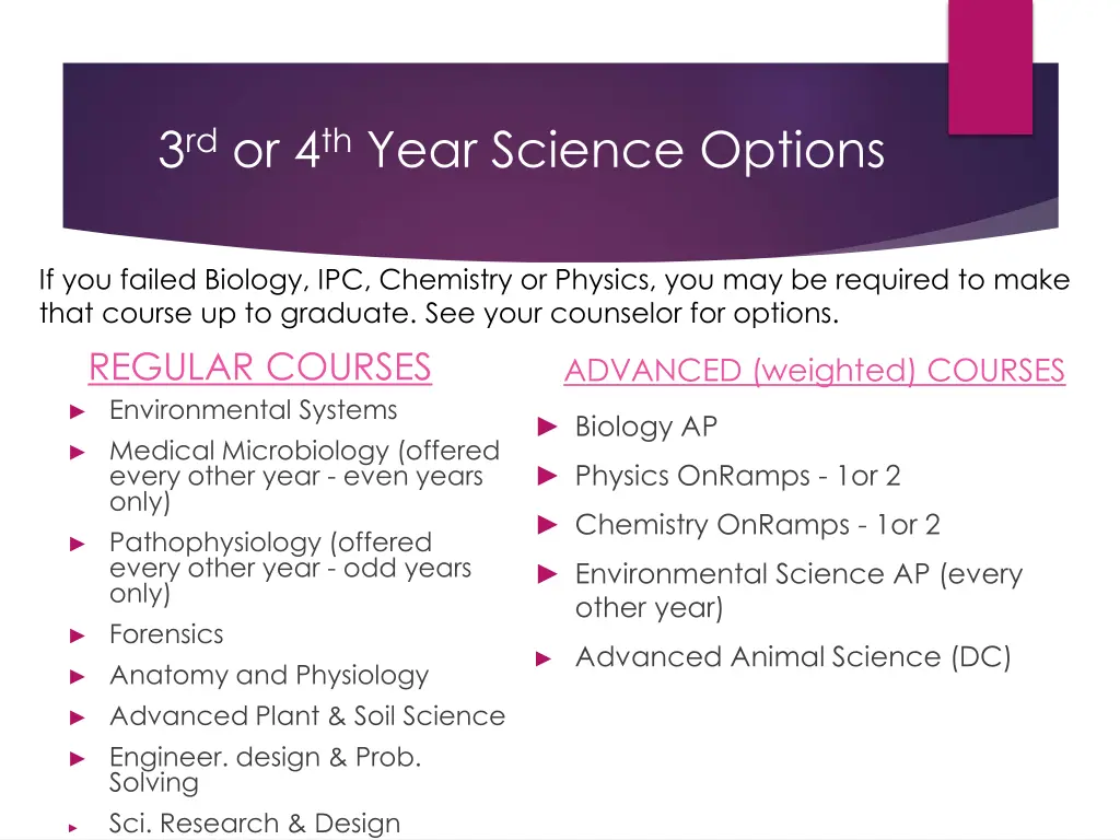 3 rd or 4 th year science options