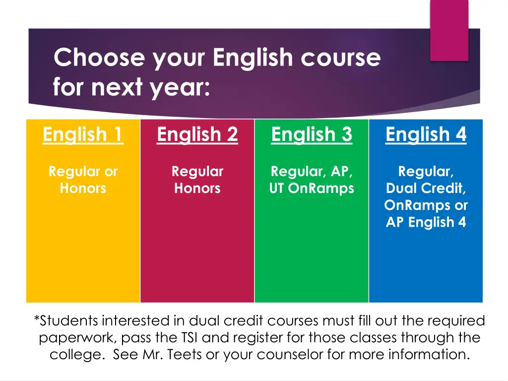 choose your english course for next year